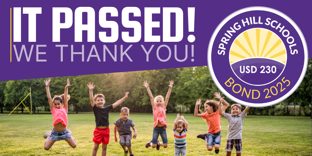 graphic showing excited kids with text saying "It passed, we thank you!" referring to the Bond 2025 issue.